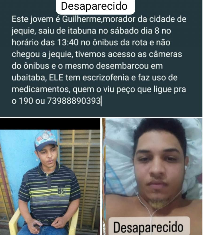 Jovem desaparece após sair de Itabuna com destino a Jequié