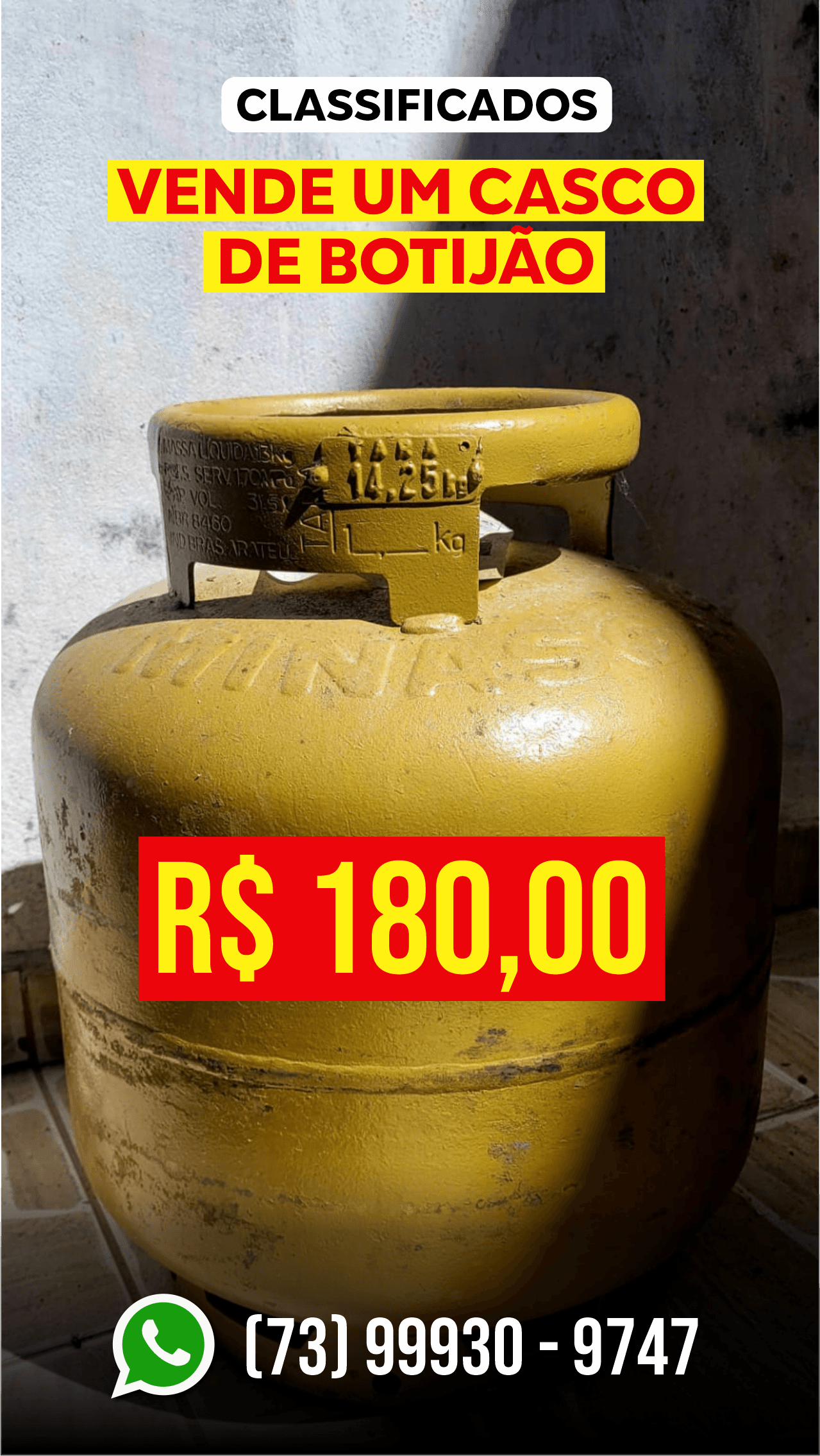 Classificados: Vende-se um casco de botijão