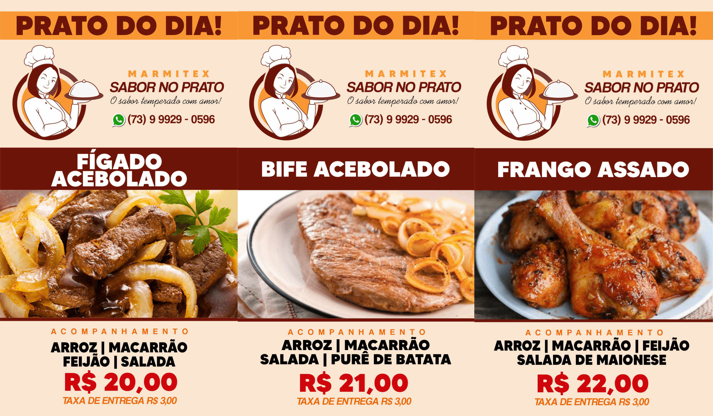 Marmitex Sabor no Prato: Confira o PRATO DO DIA desta terça-feira, 15
