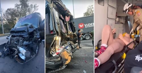 Van de cantora se envolve em engavetamento no Rio de Janeiro e fica destruída; "livramento"