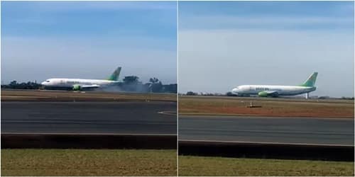 Avião cargueiro faz pouso de emergência, estoura pneu e fecha pista de aeroporto