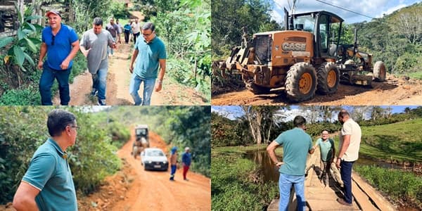 Ibirataia: Prefeito Sandro Futuca acompanha serviços de patrolamento e encascalhamento das estradas na região da Curindiba