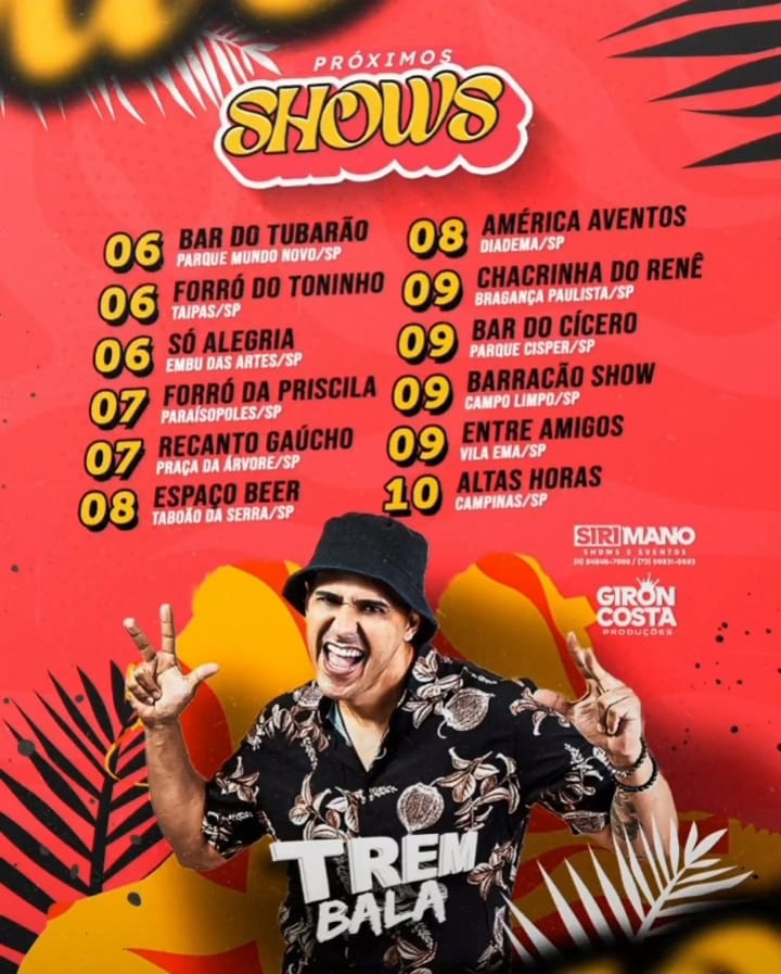 Confira a agenda de shows da BANDA TREM BALA