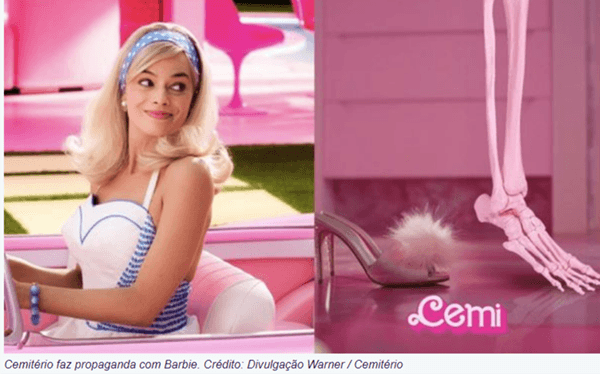 Cemitério faz publicidade com esqueleto rosa inspirada no filme de Barbie