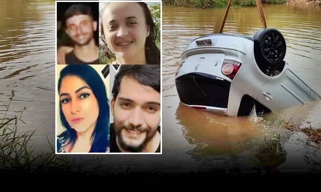 Grupo de amigos que voltavam de festa de aniversário com carro cai em córrego e 4 morrem afogados.
