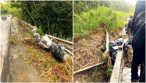 Motociclista colide com mureta de ponte