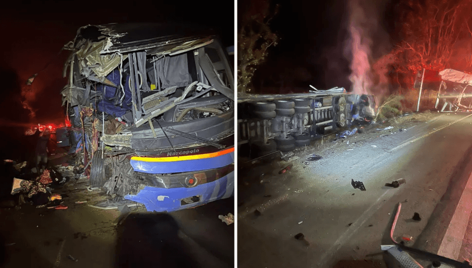 Acidente entre carreta e ônibus deixa 2 mortos e vários feridos na BR-020