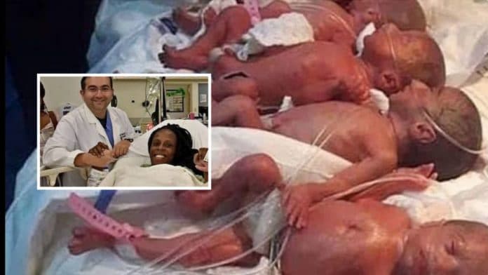 Mulher dá à luz nove gêmeos, cinco meninas e quatro meninos