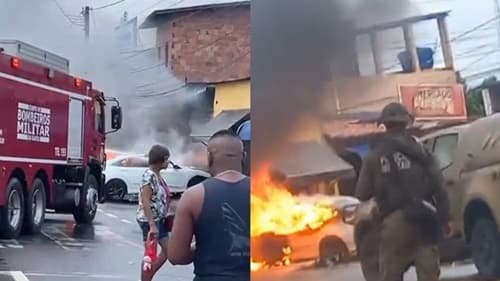 Homem troca tiros com a PM e morre após carro pegar fogo durante fuga
