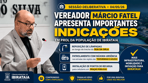 Ibirataia: Vereador Márcio Fatel solicita melhorias em iluminação, estradas e inovação urbana; Confira