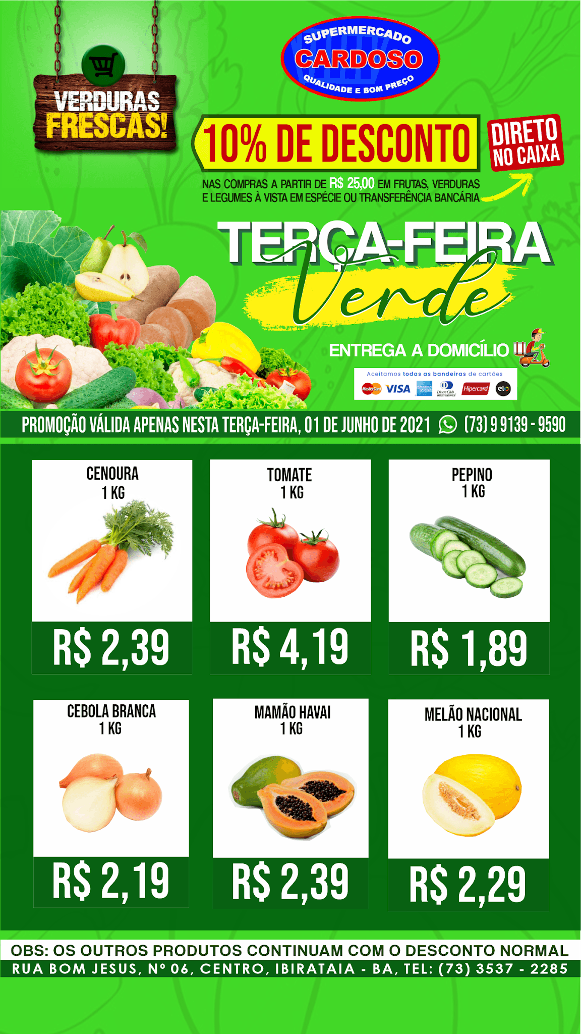 Terça-feira verde é no Supermercado Cardoso; venha conferir!