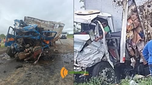 Colisão entre caminhões deixa os dois motoristas feridos na Bahia