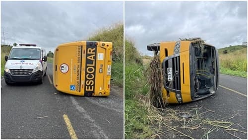 Acidente com ônibus escolar deixa dois feridos na BA-650