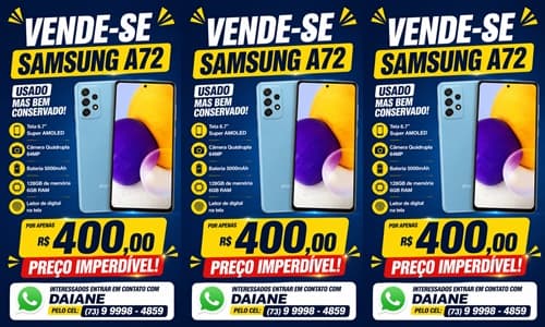 Ibirataia: Vende-se um Celular Samsung A72 usado por R$ 400