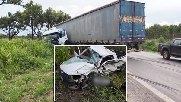 Um morto e outro ferido de um acidente entre picape e carreta baú na BR-242