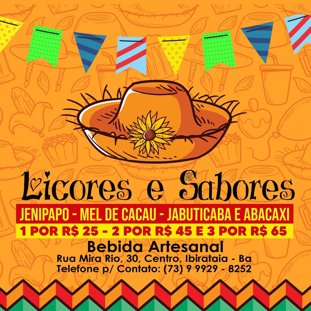 Licores e sabores: Jenipapo, Mel de Cacau, Jabuticaba e Abacaxi