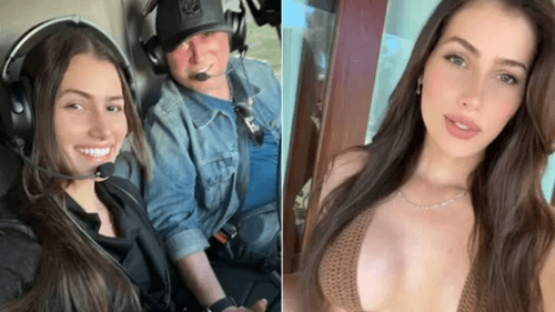 Amado Batista e miss chegam de helicóptero ao Morro de São Paulo para lua de mel
