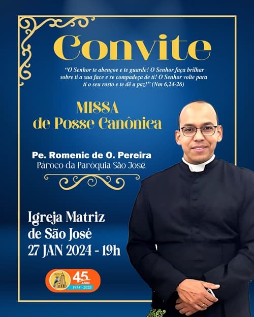 CONVITE – MISSA DE POSSE CANÔNICA DO PE. ROMENIC DE OLIVEIRA PEREIRA