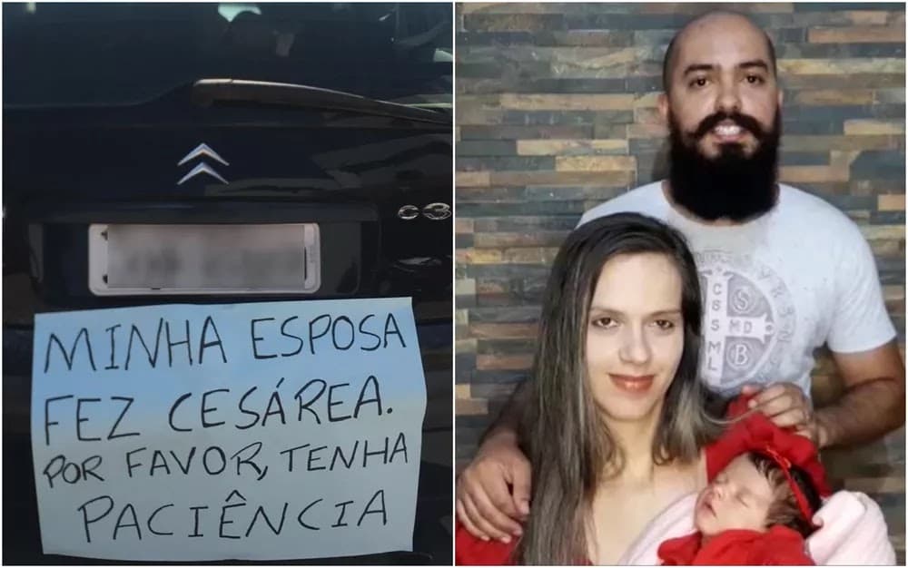 Pai coloca cartaz em carro para pedir paciência por dirigir devagar