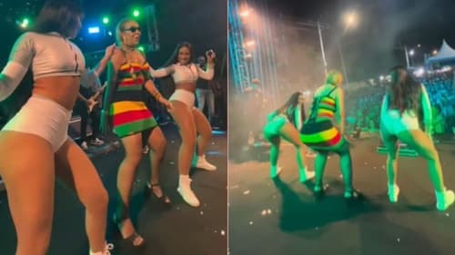 Prefeita de Ibicaraí dança no palco com banda La Fúria durante o Ibifolia