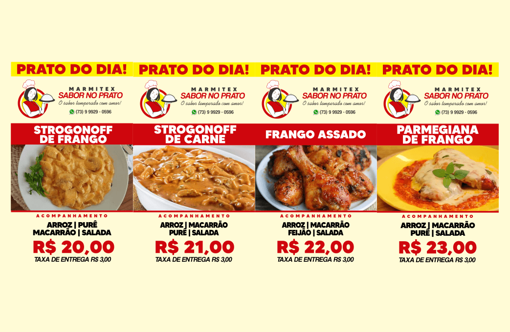 Cardápio desta sexta-feira, 13, da MARMITEX SABOR NO PRATO