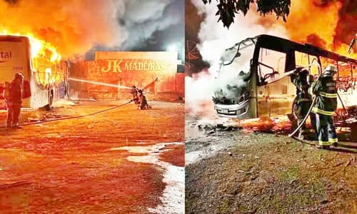 Incêndio destrói nove ônibus na Bahia
