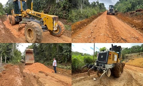 Ibirataia: Prefeitura  intensifica recuperação de estradas vicinais com patrolamento e cascalhamento na região dos Dois Tanques