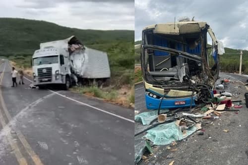 Acidente grave entre ônibus e carreta deixa pelo menos uma vítima fatal na BA-245, em Ibipitanga