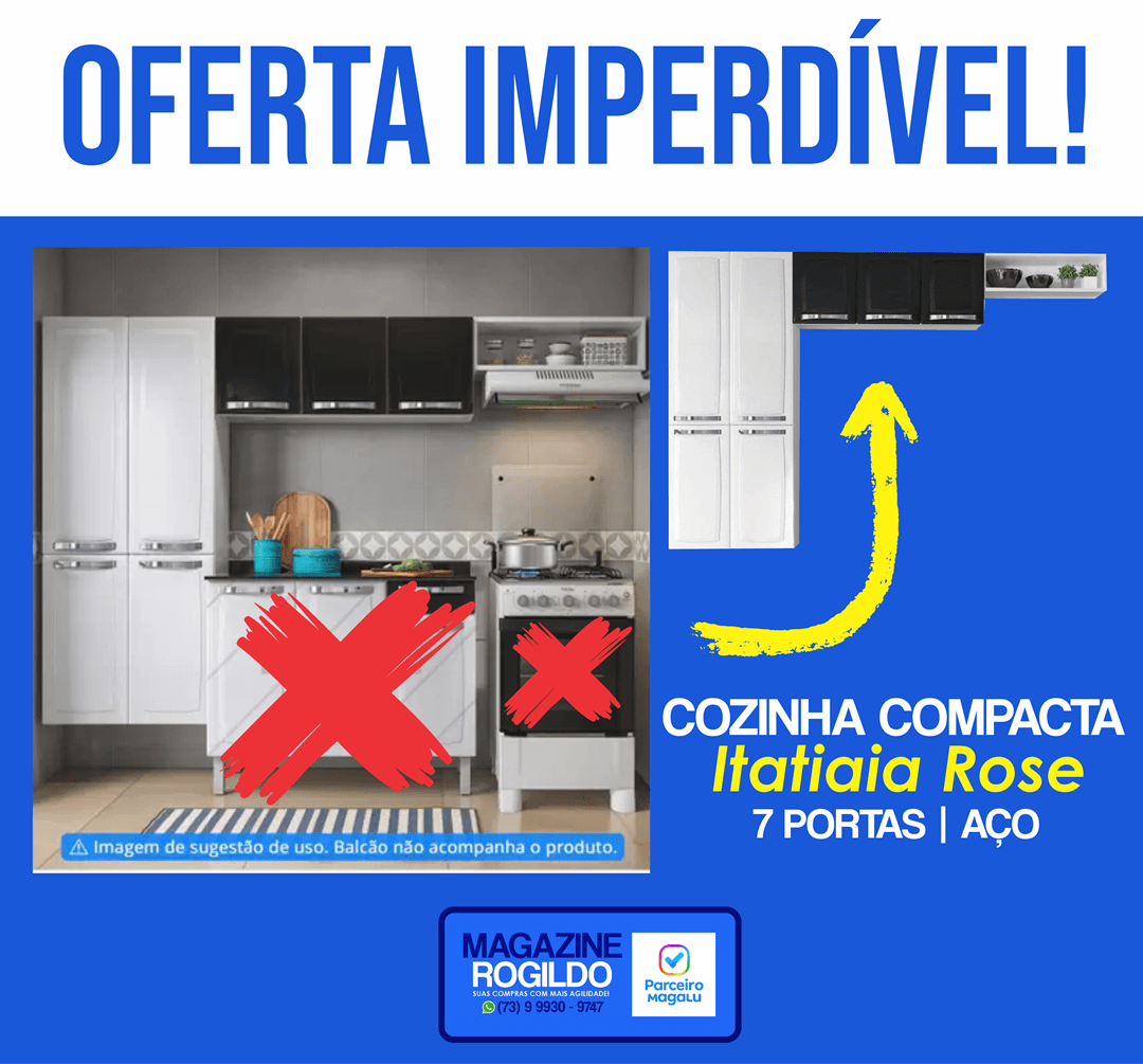 OFERTA IMPERDÍVEL!  COZINHA COMPACTA ITATIAIA ROSE - 7 PORTAS AÇO