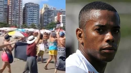 Manifestantes se reúnem em praia de Santos para pedir prisão de Robinho