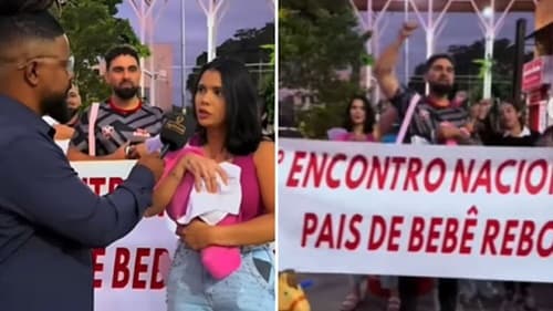 Pais de bebê reborn protestam por direitos e vídeo viraliza na web