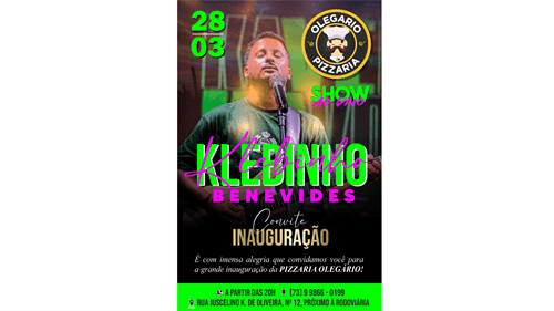 Ibirataia: Grande Inauguração - Pizzaria Olegário acontece nesta sexta (28), com som ao vivo