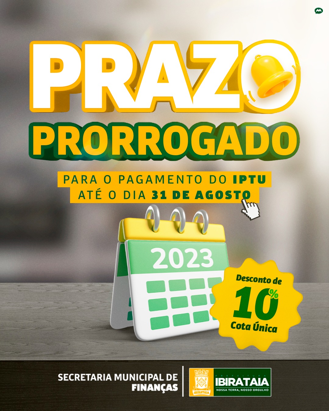 Prazo do IPTU prorrogado em Ibirataia