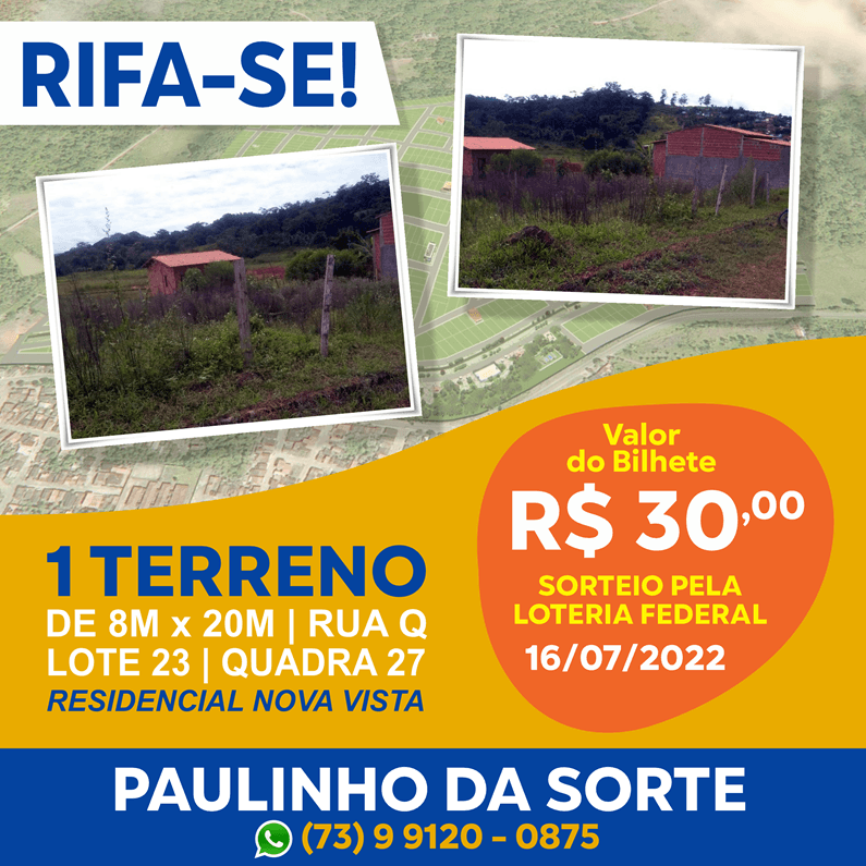 Rifa-se Um Terreno 8m x 20m no Residencial Nova Vista em Ibirataia