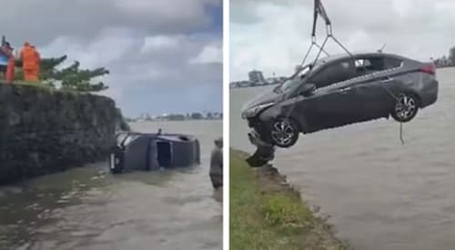 Carro cai no mar em Ilhéus após motorista esquecer de puxar o freio