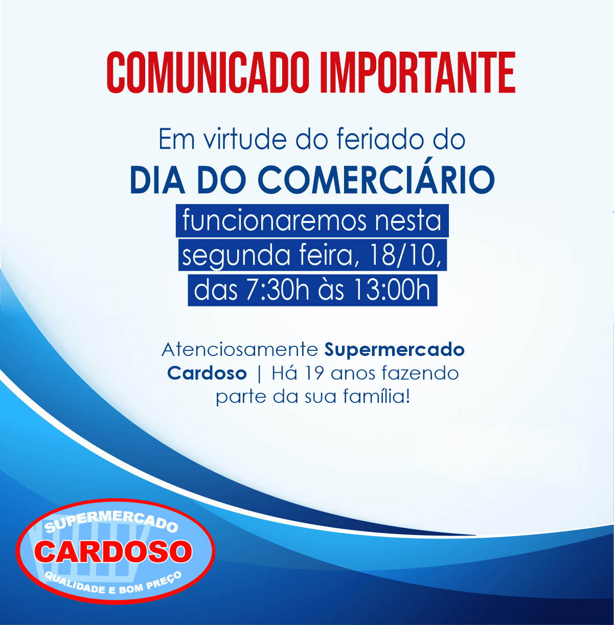 Comunicado Importante | Supermercado Cardoso