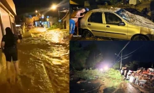 Medeiros Neto: Ruas alagadas, quedas de árvores e deslizamento de terra