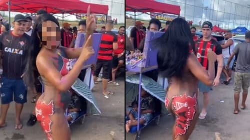 Mulher desfila nua no estacionamento do Barradão