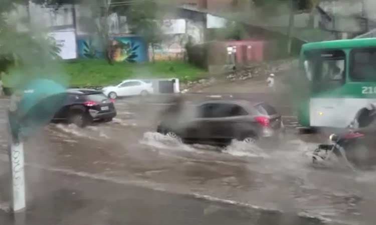 Em Salvador chuva alaga ruas, derruba árvores e causa deslizamentos de terra