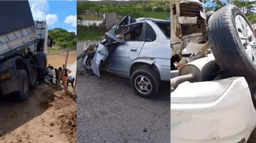 Carreta bate em dois carros e deixa seis mortos, incluindo três crianças