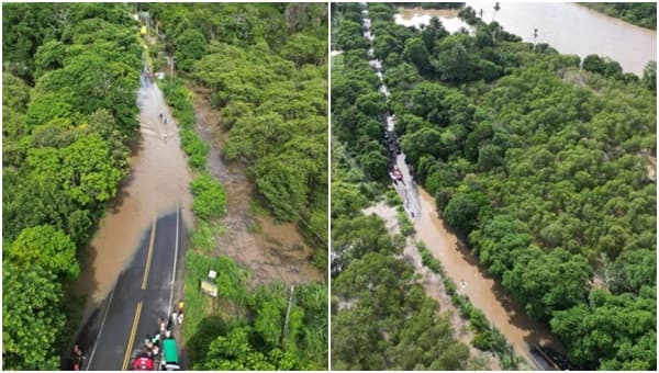 Rodovia Ilhéus-Itabuna está temporariamente interditada devido a cheia do rio Cachoeira