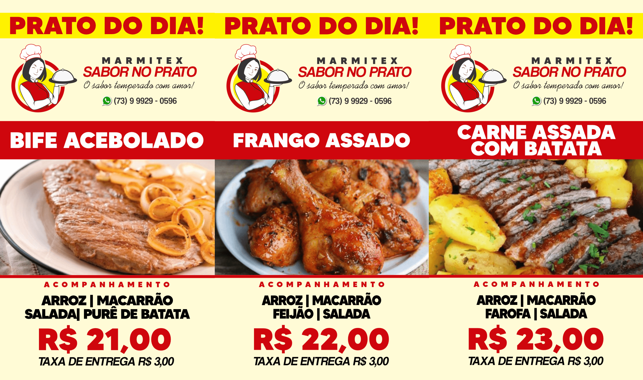 Marmitex Sabor no Prato: Confira o PRATO DO DIA desta segunda, 28