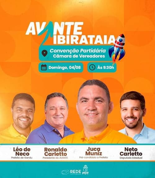 Ibirataia: Convenção do AVANTE de Juca Muniz acontecerá no dia 04 de Agosto