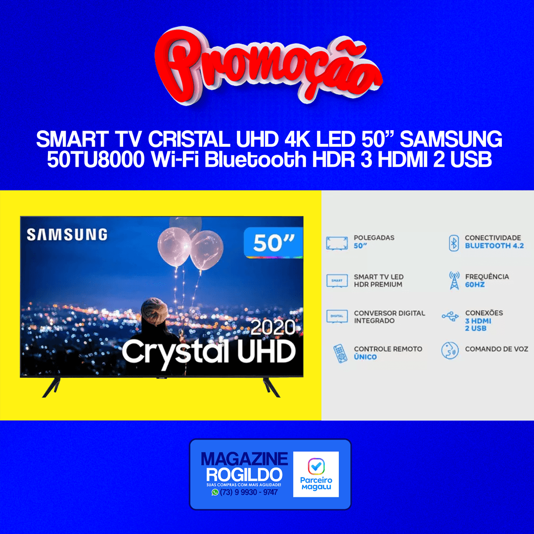 ESTÁ NA PROMOÇÃO! | SMART TV CRYSTAL UHD 4K LED 50” SAMSUNG