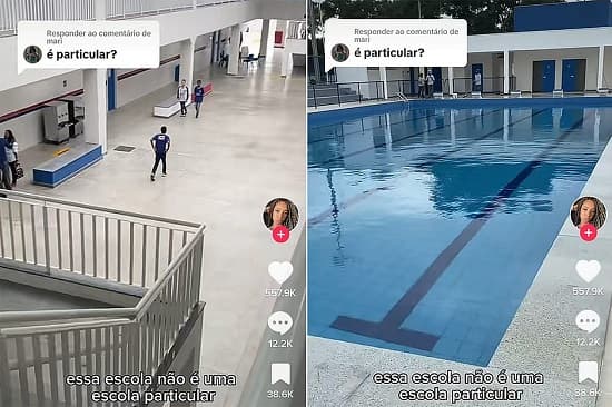 Colégio público na Bahia viraliza após aluna mostrar estrutura com teatro e piscina
