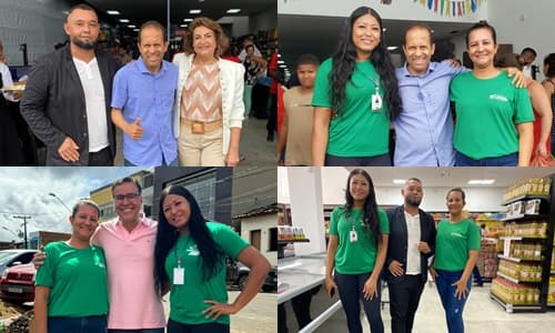 Ibirataia: Representantes da CDL, do Supermercado Pague Leve's e Levinho prestigiam a reinauguração do Supermercado Cardoso