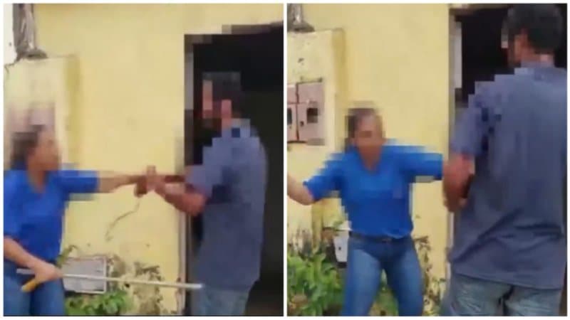 Mulher dá surra em homem que teria perseguido e assediada a filha dela até a porta da escola; assista o vídeo