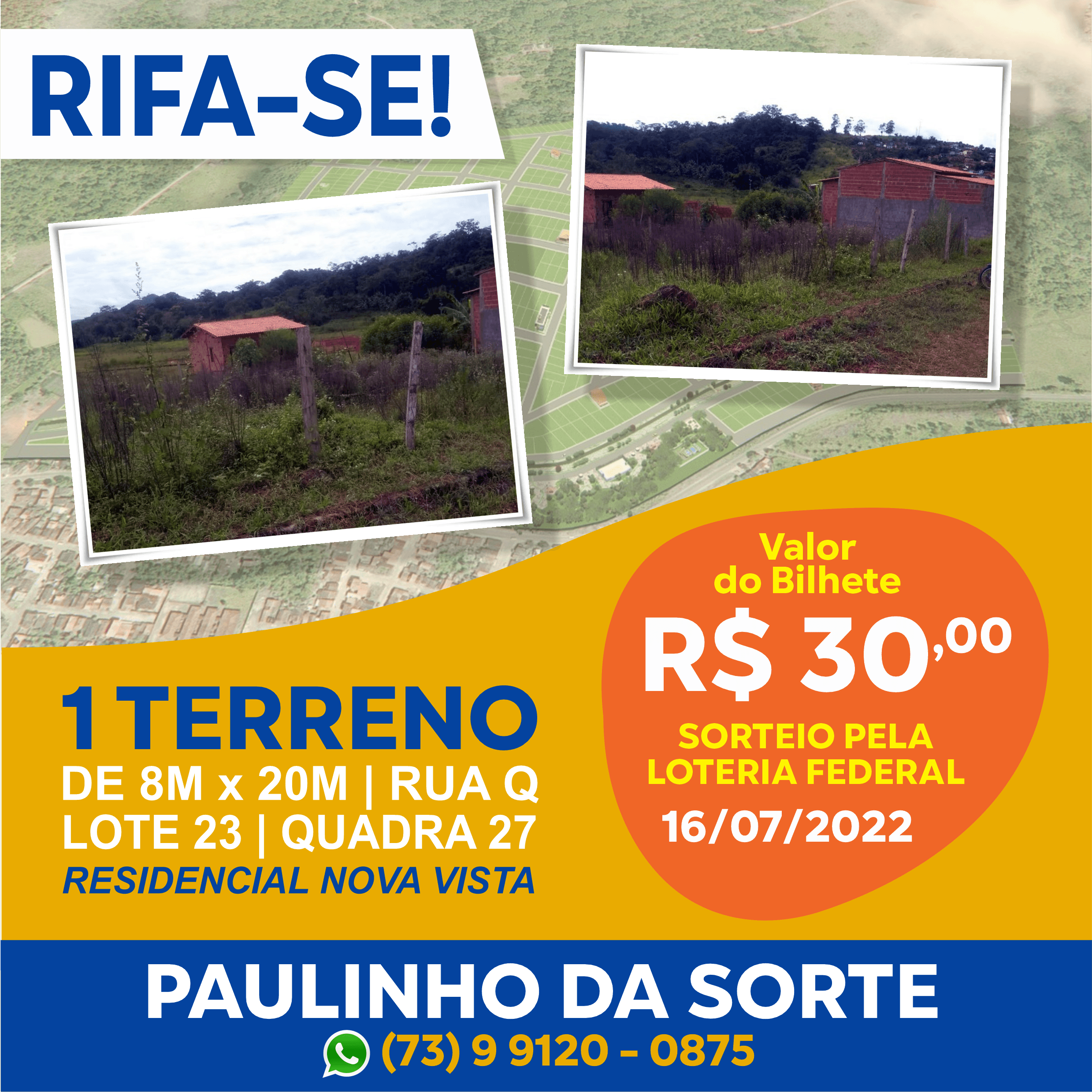 Rifa-se Um Terreno 8m x 20m no Residencial Nova Vista em Ibirataia