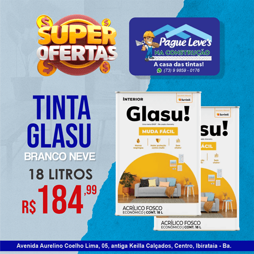 Tinta Glasu por Apenas R$ 184,99 é no Pague Leve's da Construção | Casa das Tintas