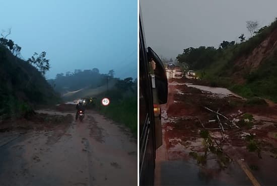 Barranco desliza na BR-330 e trecho entre Ipiaú e Jitaúna fica parcialmente interditado